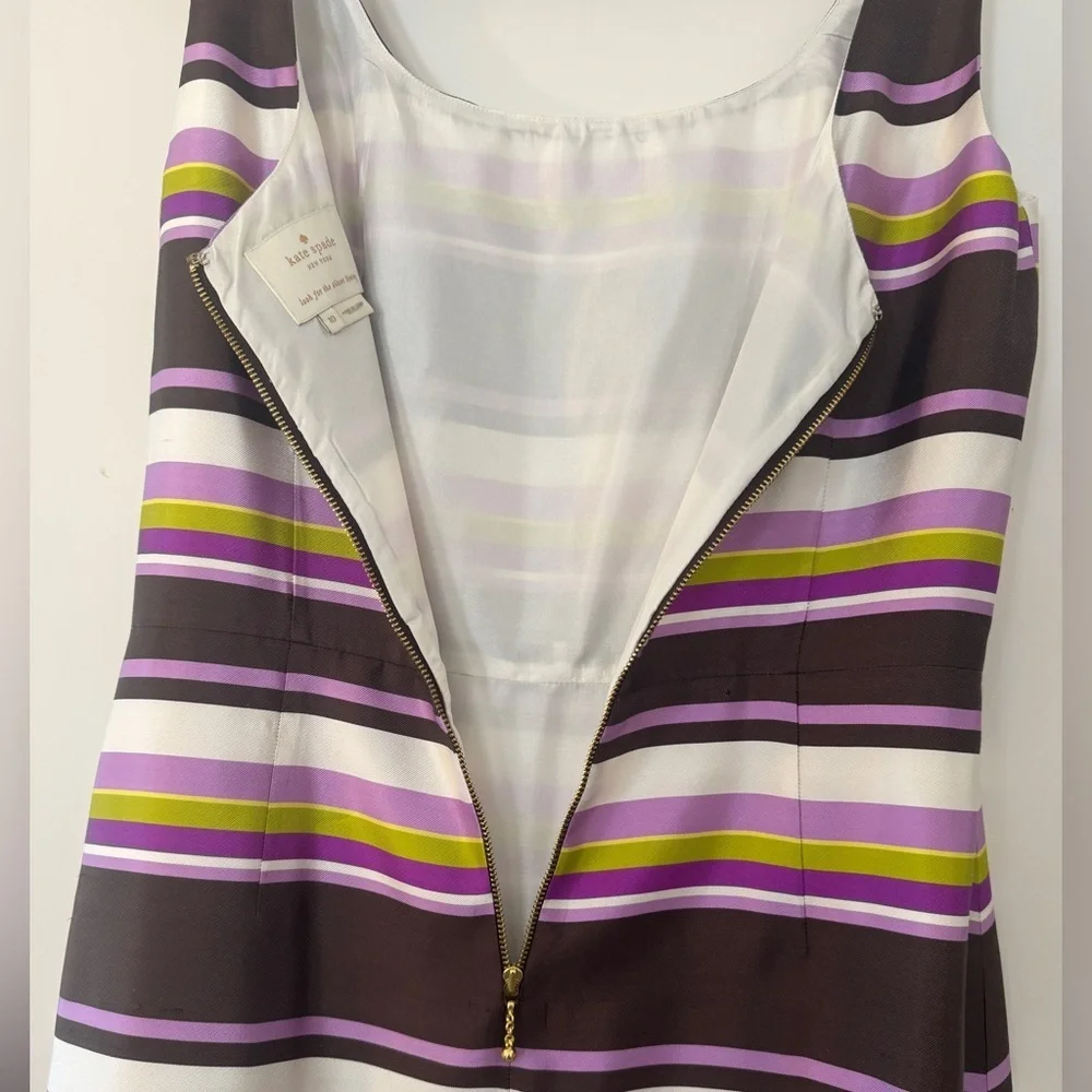 Kate Spade New York Striped Silk Shift Dress Size 10 Purple Brown Chartreuse